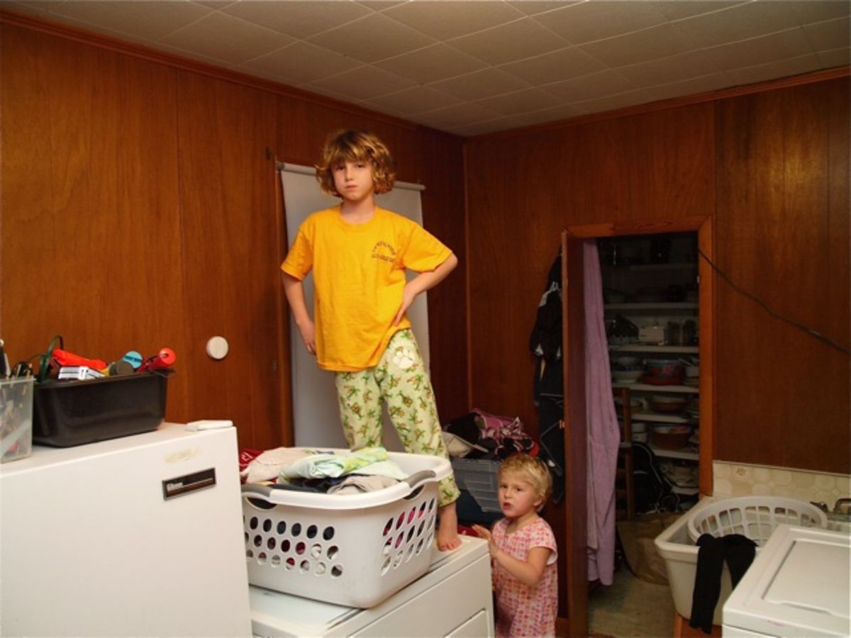 Lucy and Vivian in the laundry room