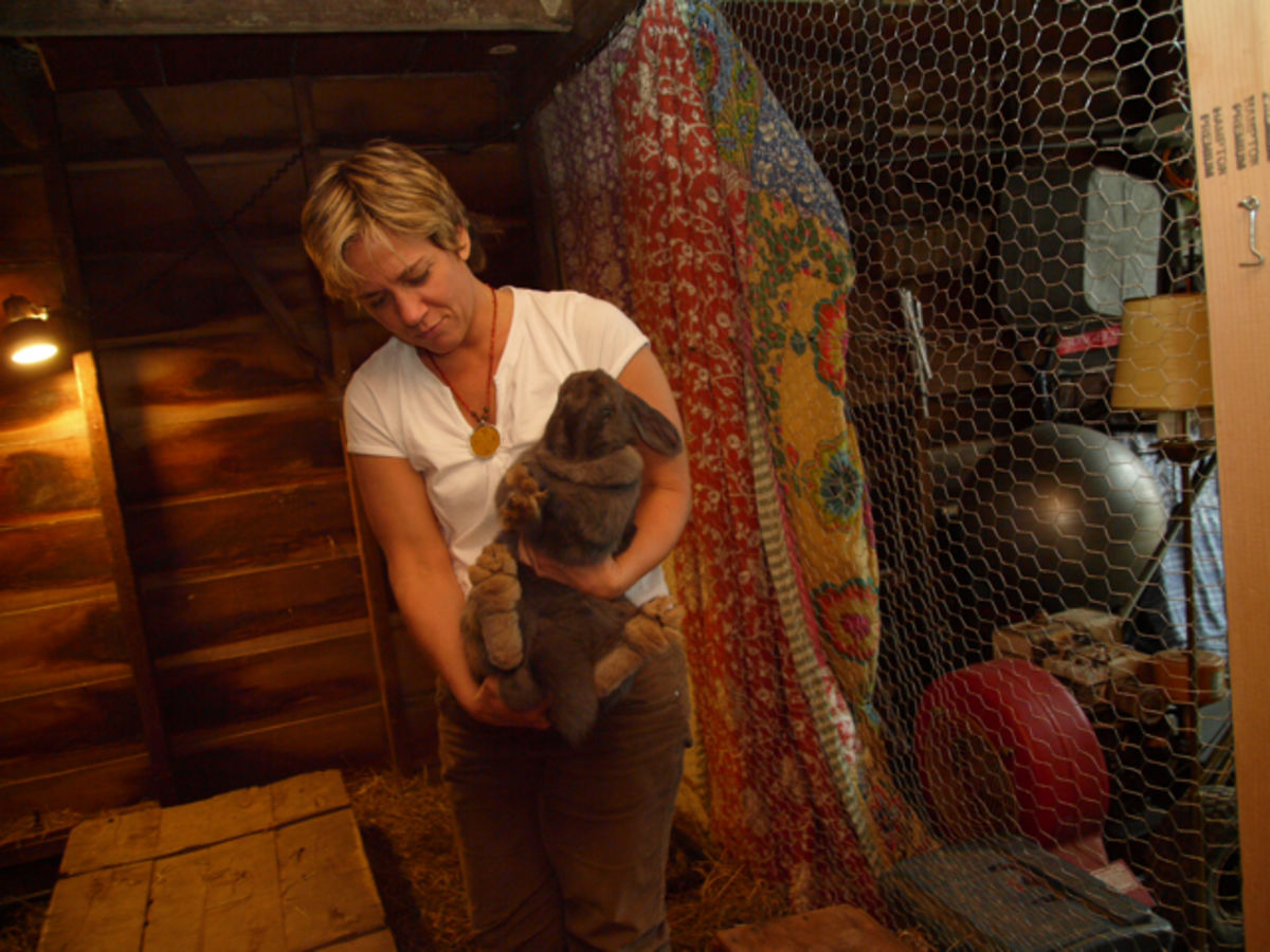 Gigi standing with rabbit