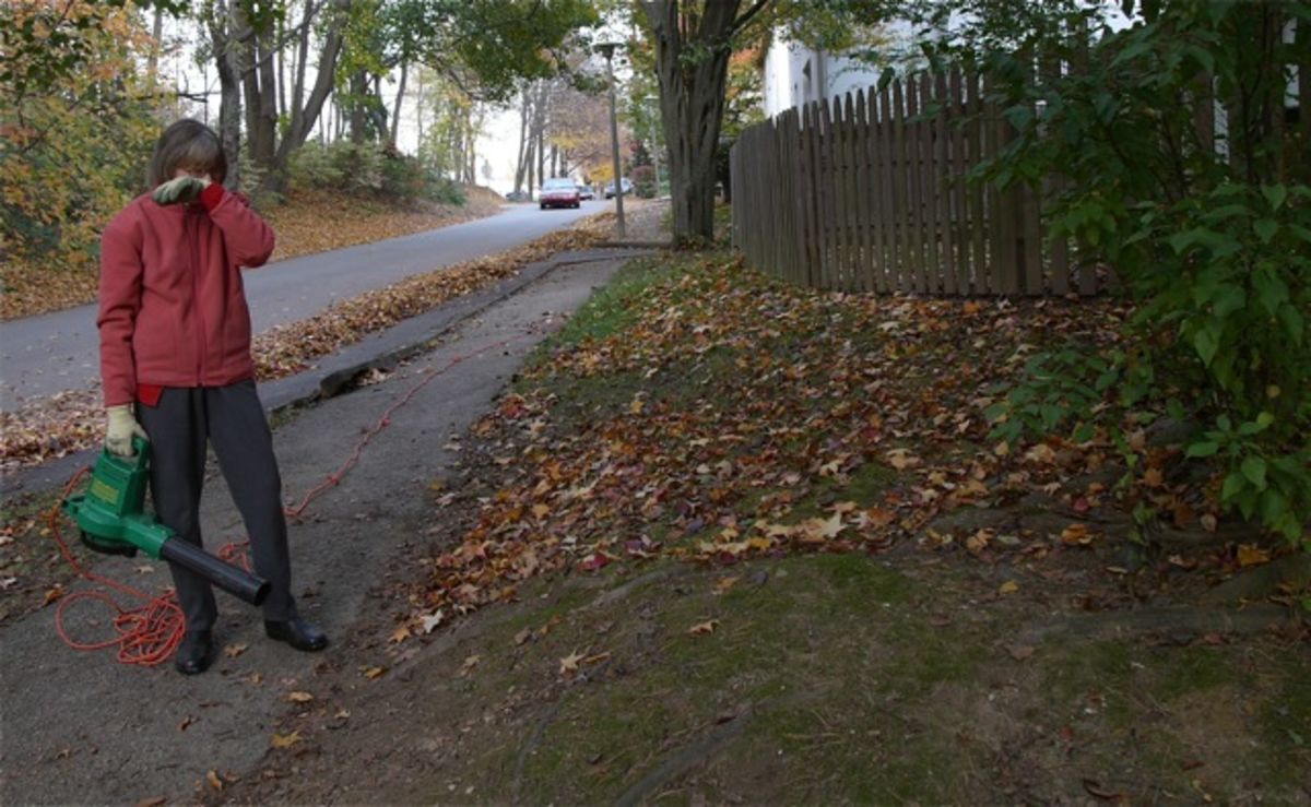 Cassie with leafblower