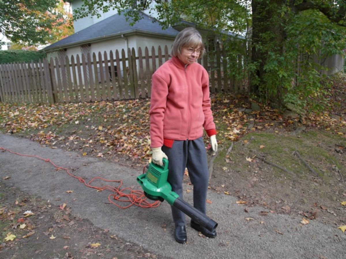 Cassie with leafblower