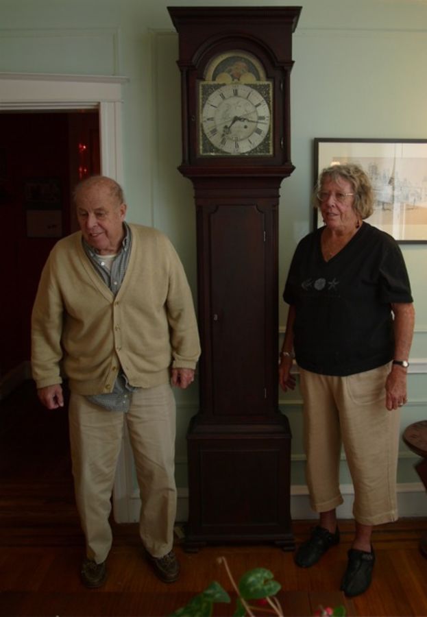 Bill and Toby by the grandfather clock
